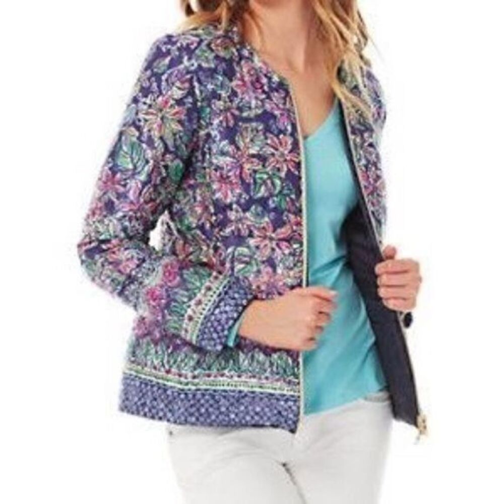 LILLY PULITZER blue quilted  Reversible Down Jacket SMALL